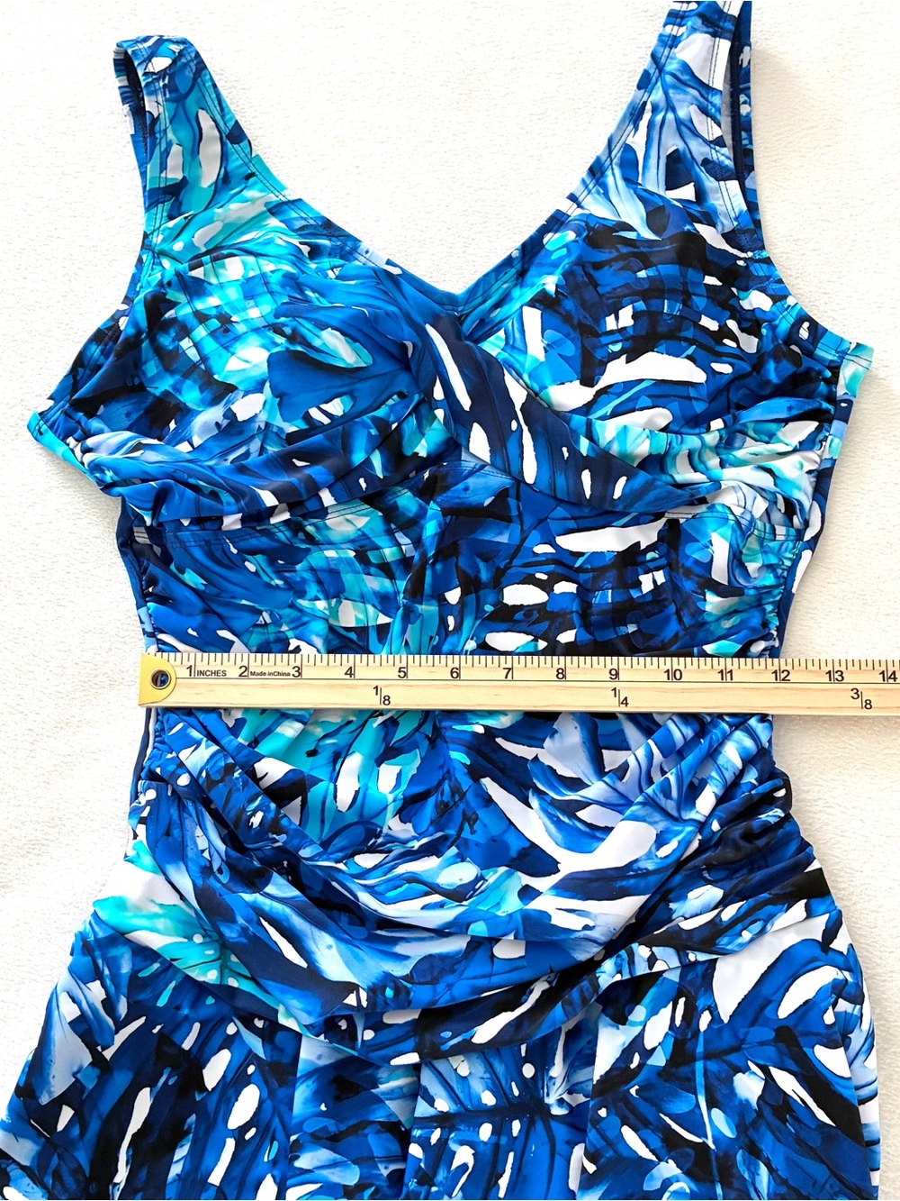 Ceeb Swim Dress 14 Blue Tropical One Piece Swimsuit Ruched Tummy Control Coastal - Picture 10 of 14